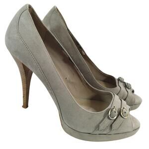 ZARA! TAUPE BEIGE GRAY GENUINE SUEDE LEATHER PEEP TOE STILETTO PUMPS! SZ 7.5M
